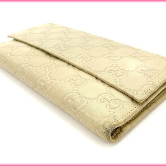 Gucci Wallet Purse Trifold Guccissima White Woman Authentic Used - Picture 1 of 4